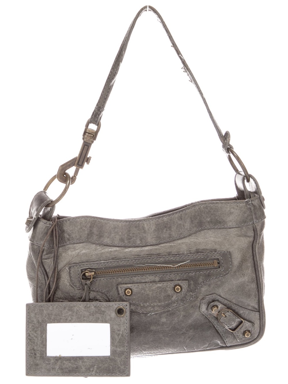 Balenciaga Distressed grey Leather hip shoulder Bag with Brass Hardware - Picture 2 of 6